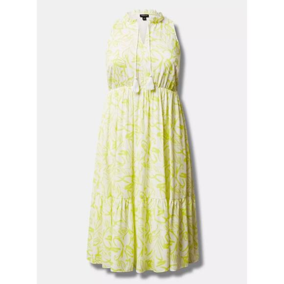 Torrid Women's Plus Size Floral Yellow Midi Wash Gauze Tier Dress Size 4 4X New - Picture 1 of 7